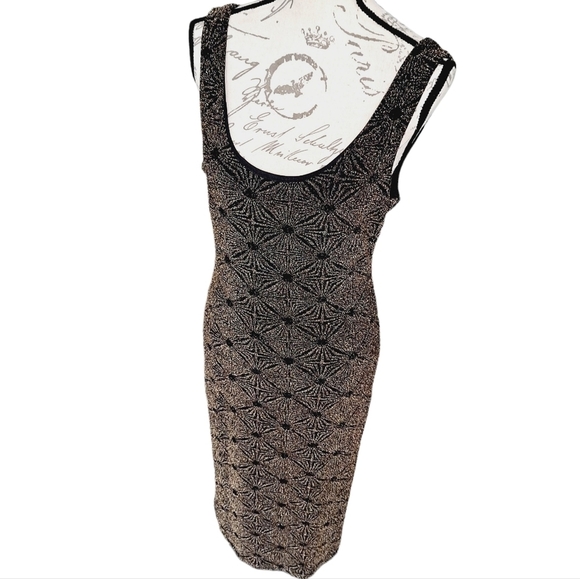 Midi Dress L Black Bodycon Stretch Gold Sparkle Sexy Cocktail Party 💖2/$30 - Picture 9 of 13